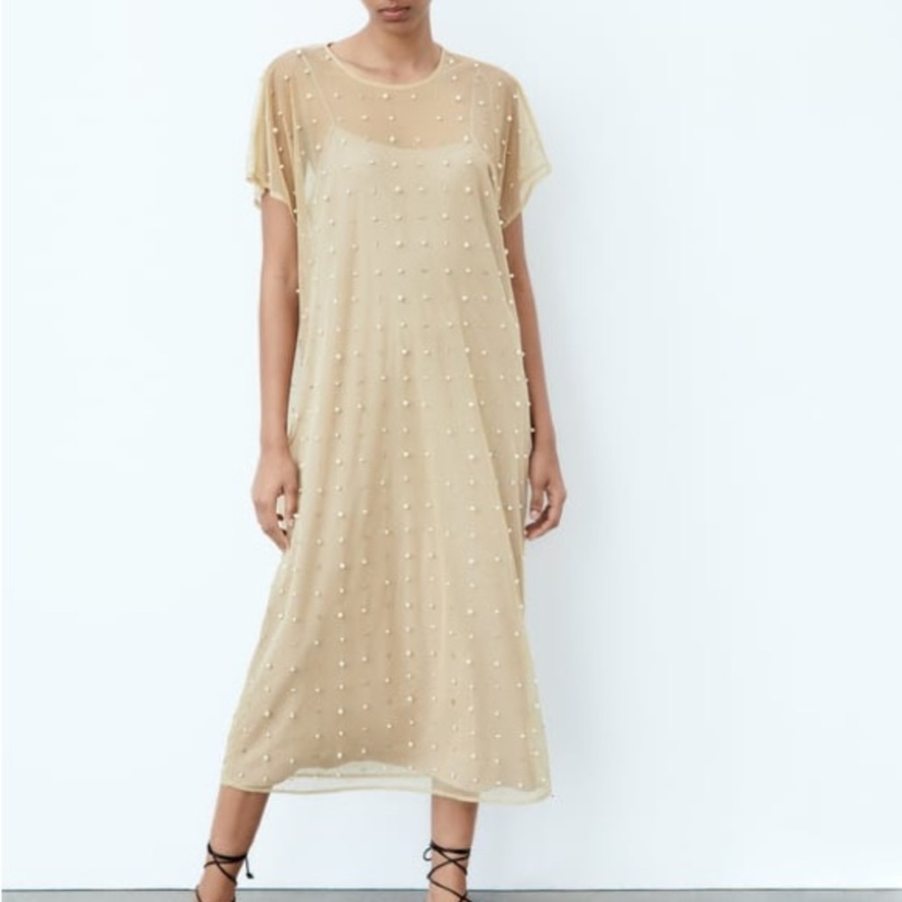 ZARA KNIT DRESS WITH PEARLS